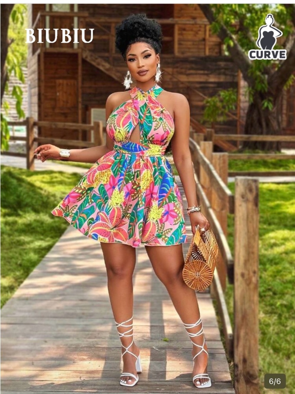 Summer Tropical Plant Floral Halter Sundress!